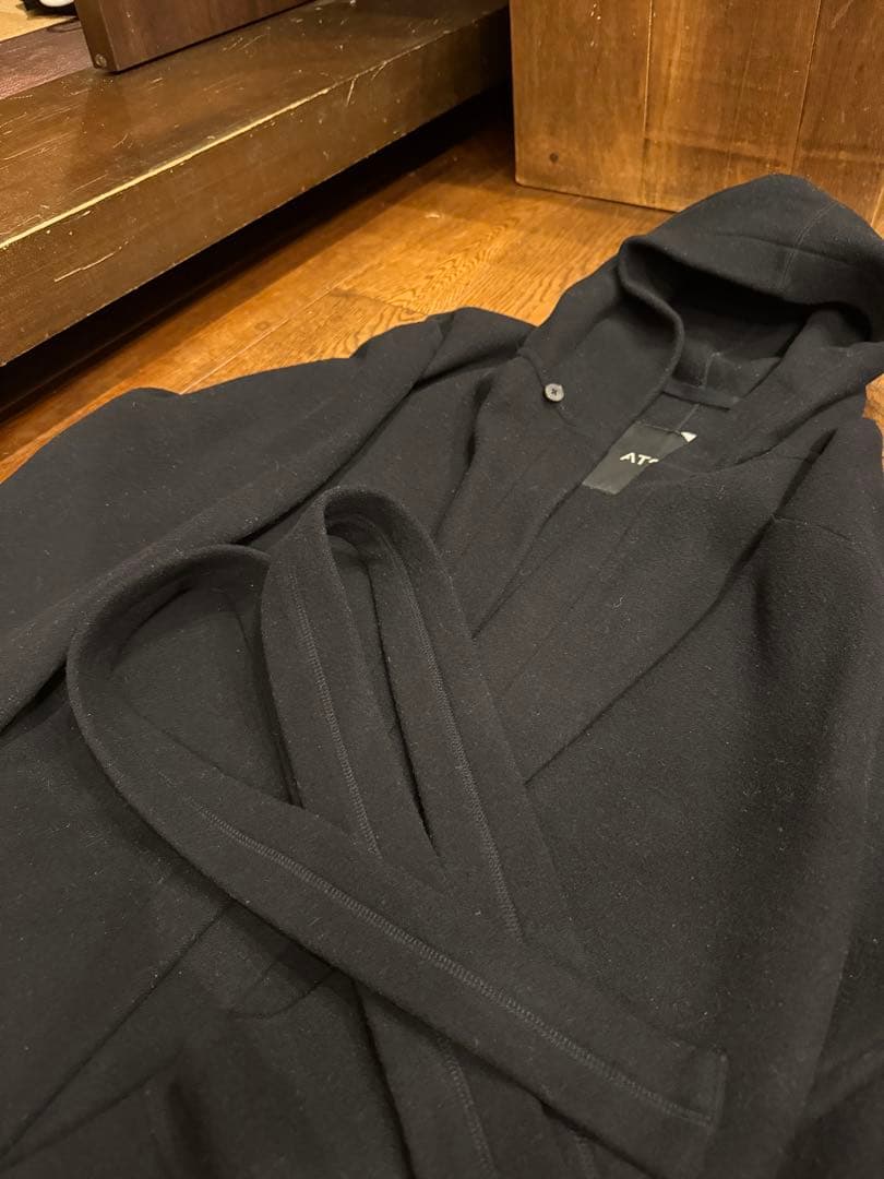 <最終値下げ>ATON フード付き ウールコート 黒 M エイトン　ロングコート