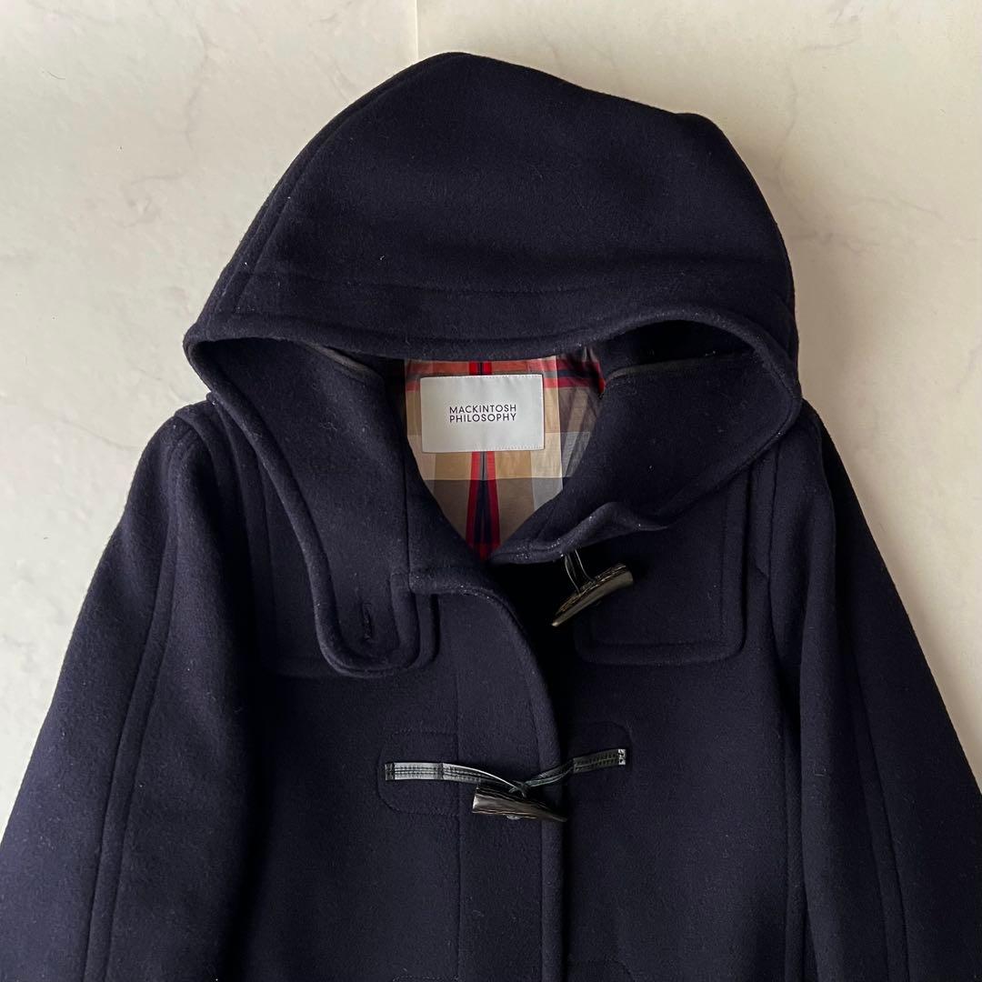現行 マッキントッシュフィロソフィー ダッフルコート ネイビー チェック 38M
