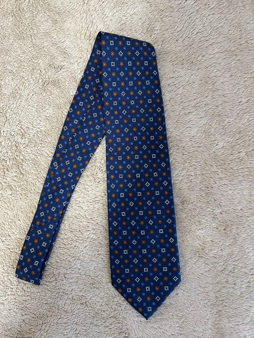 【未使用品】E. Marinella ネイビー小紋柄 シルクネクタイ
