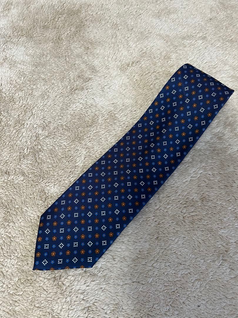 【未使用品】E. Marinella ネイビー小紋柄 シルクネクタイ