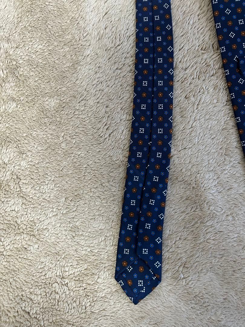【未使用品】E. Marinella ネイビー小紋柄 シルクネクタイ
