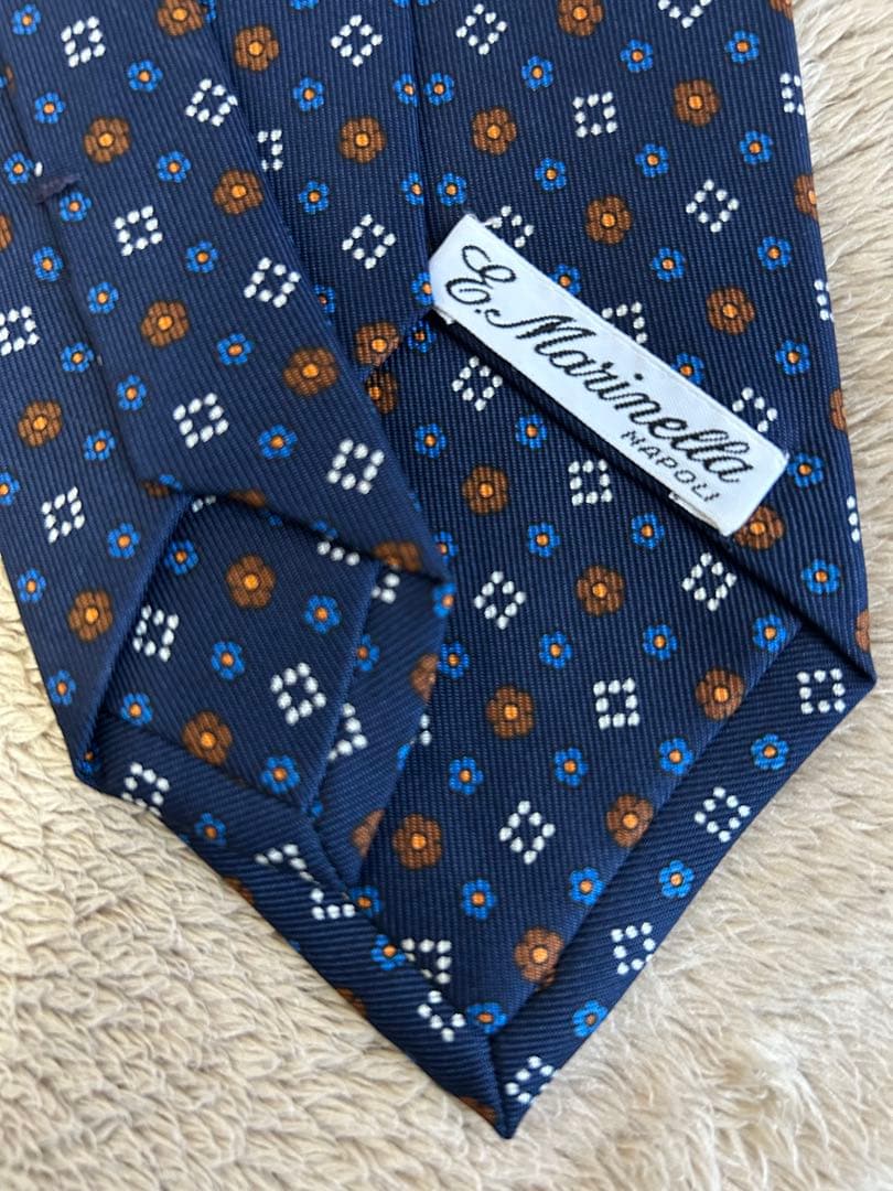 【未使用品】E. Marinella ネイビー小紋柄 シルクネクタイ