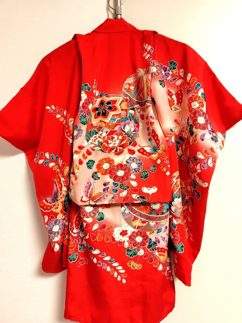 reo622　七五三 ３歳　着物セット　正絹　 お宮参りにも　草履　巾着