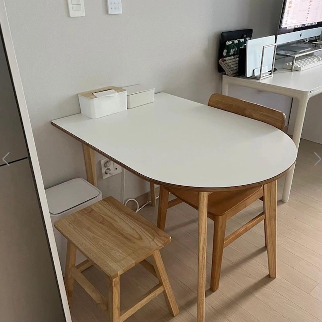 楕円　半円　ダイニングテーブル　韓国インテリア　ホワイト
