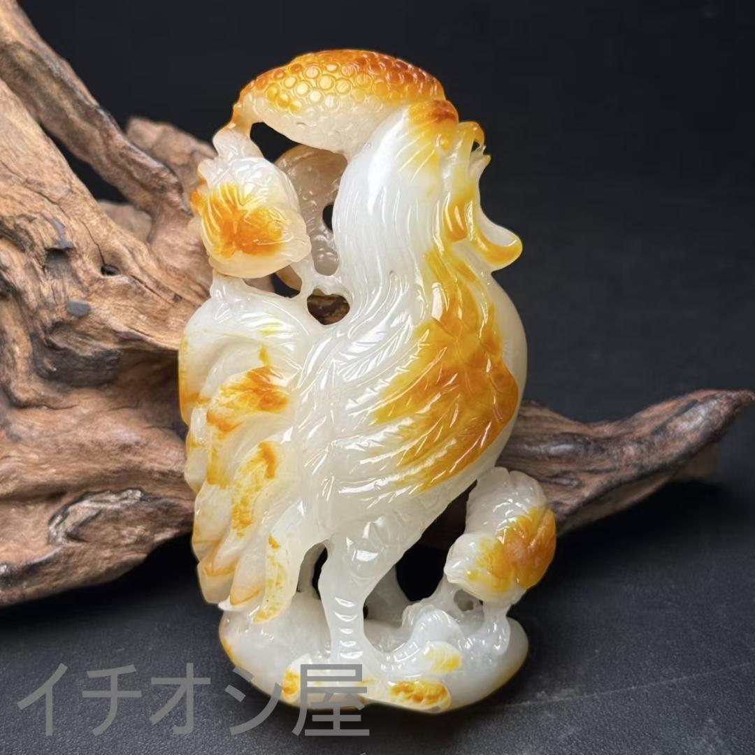 中国古美術【和田古玉 彫刻 鶏】縁起物 官運上昇 時代物 古賞物 古置物 裝身具