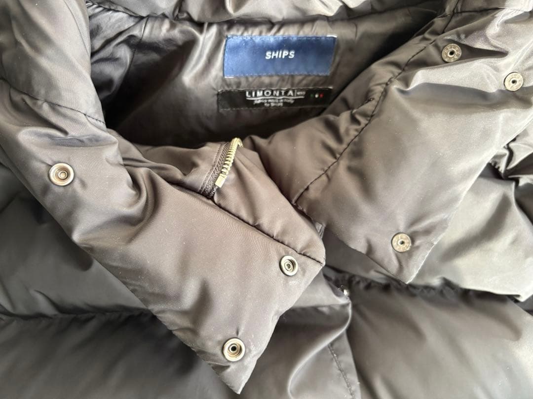 SHIPS ダウンジャケット フードショートダウン ファー付き 黒36