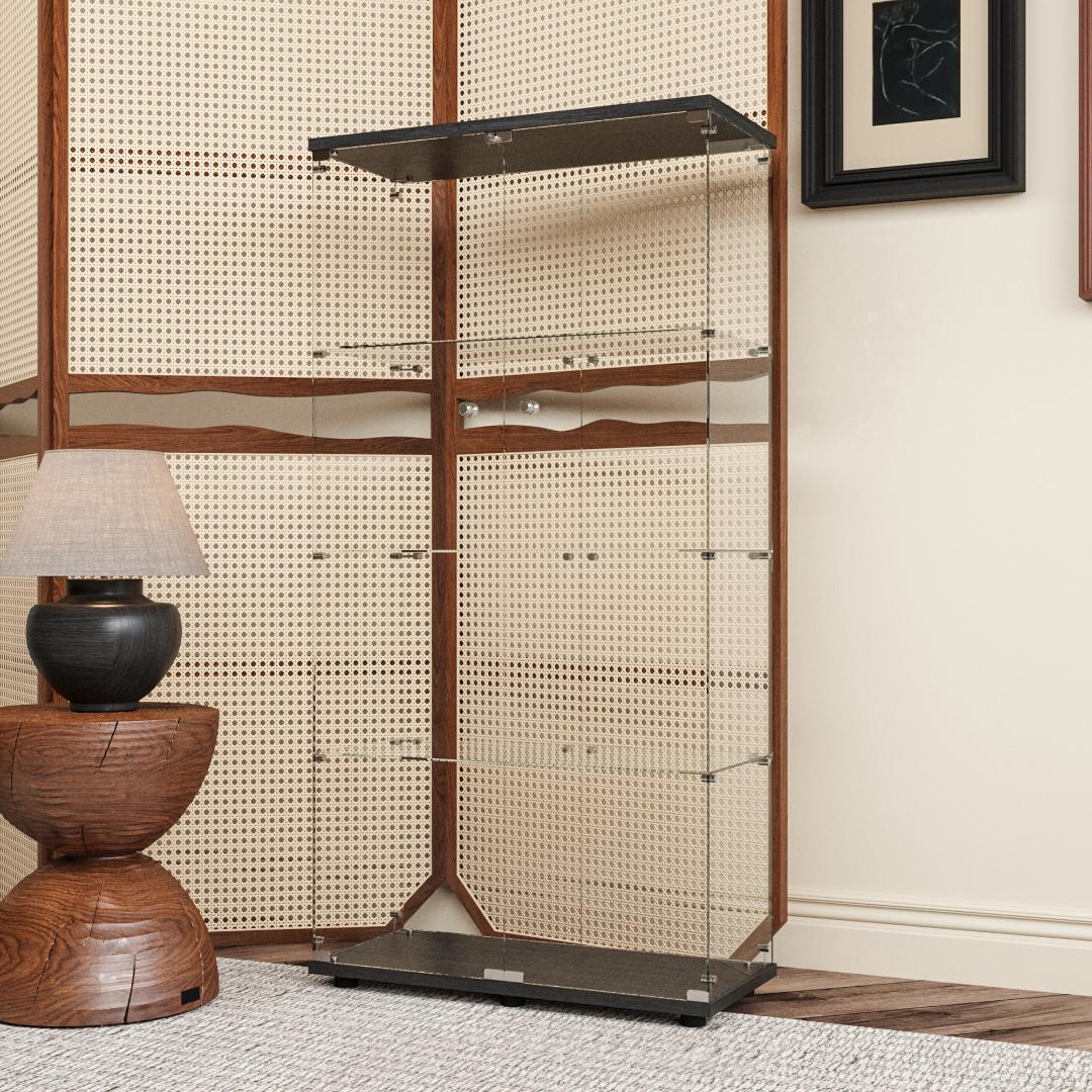 【新品】4段ワイド黒｜ガラスコレクションケース｜大人のフィギュア棚 ショーケース