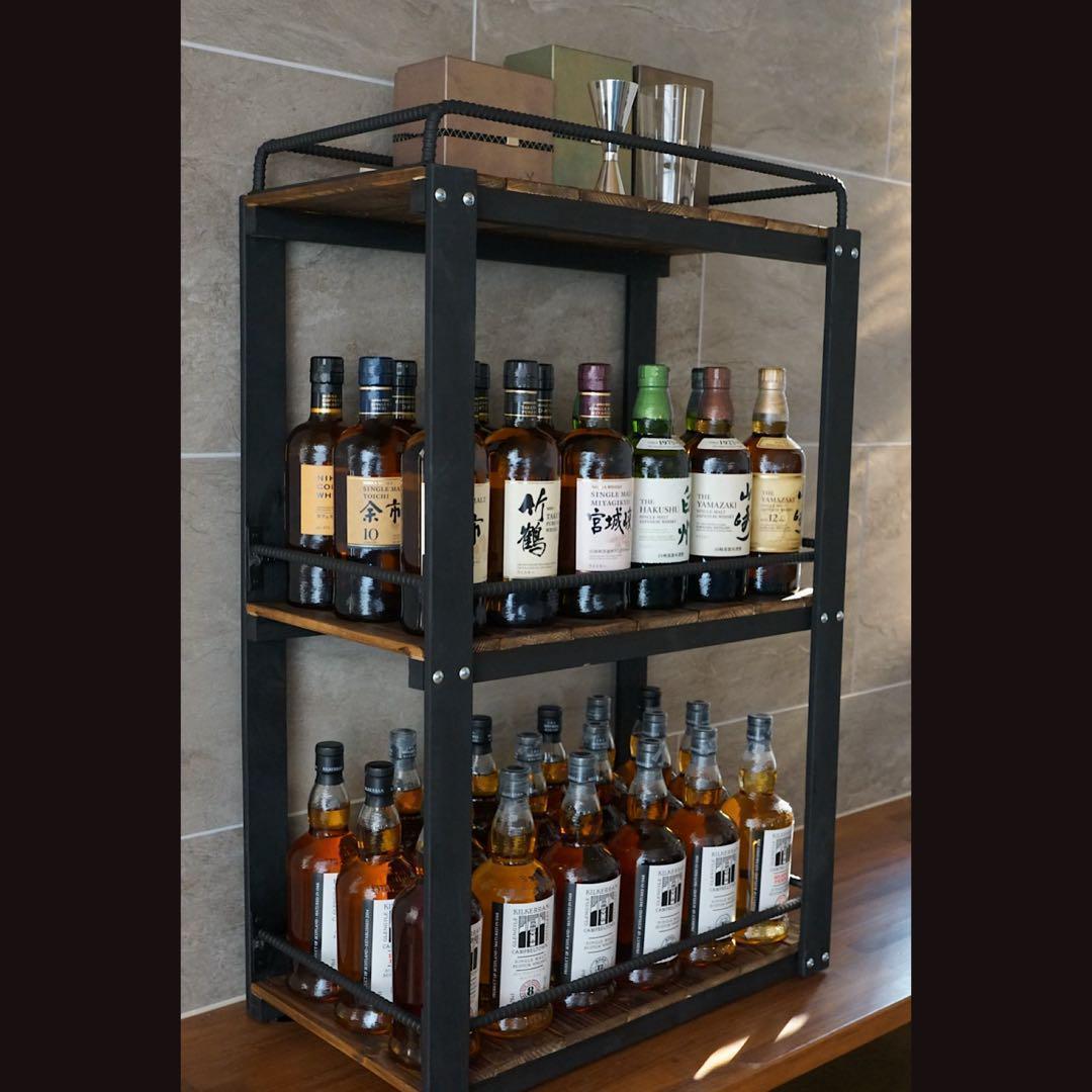 ウイスキーラック　棚　鉄×木製アイアンラック／おうちバー・ボトル棚・酒棚 012