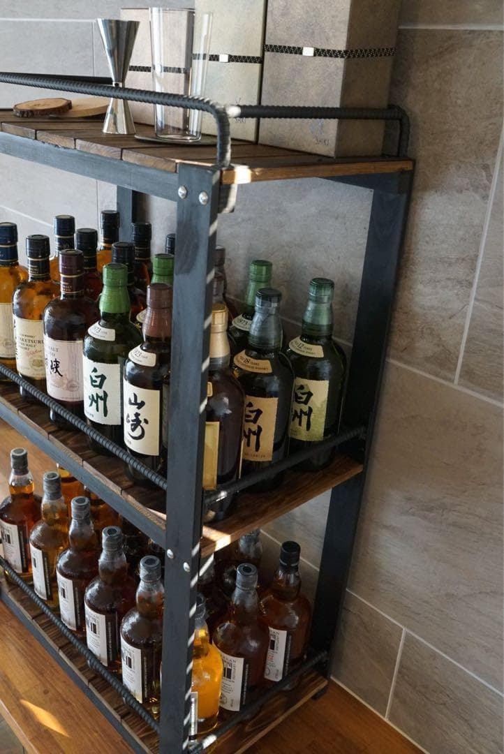 ウイスキーラック　棚　鉄×木製アイアンラック／おうちバー・ボトル棚・酒棚 012