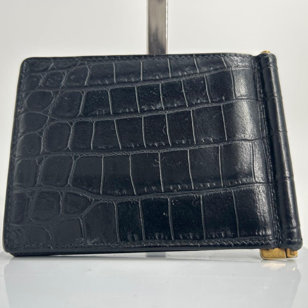 ✨極美品✨サンローラン　マネークリップ　二つ折り　クロコ　カサンドラ　ブラック