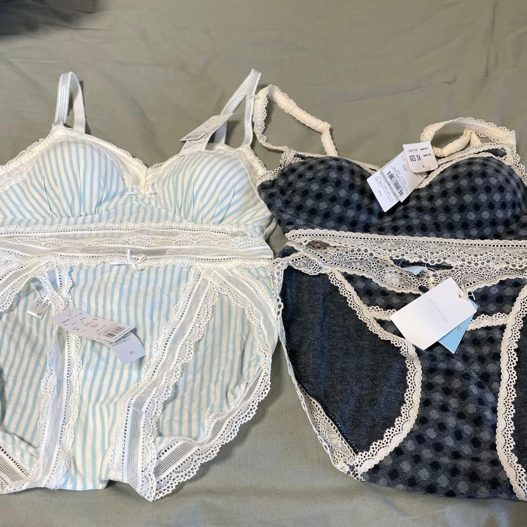 KID BLUEレース付きブラジャーショーツセット ストライプ・ドット　タグ付き