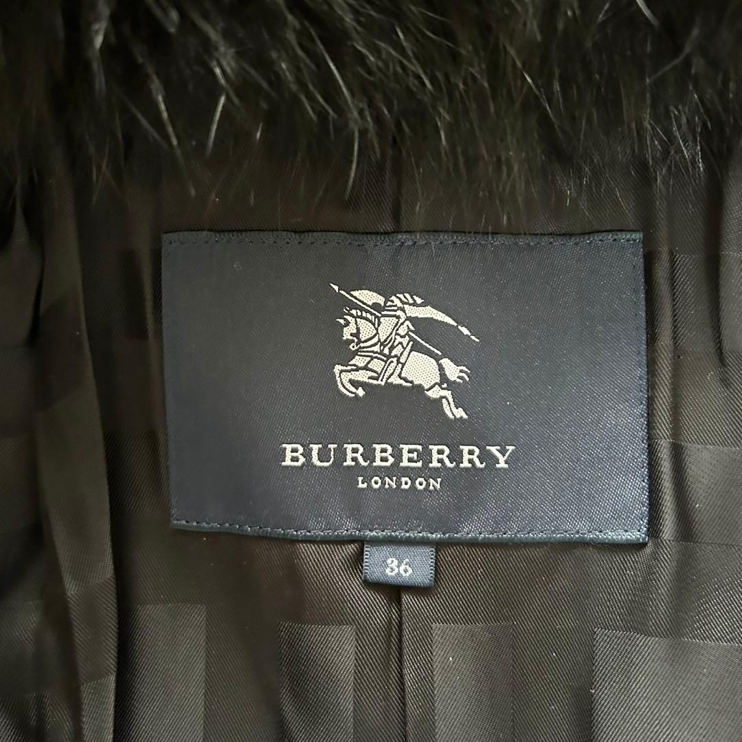 バーバリーロンドン　ロングコート　カシミヤ混　フォックスファー　ベルト　黒　36