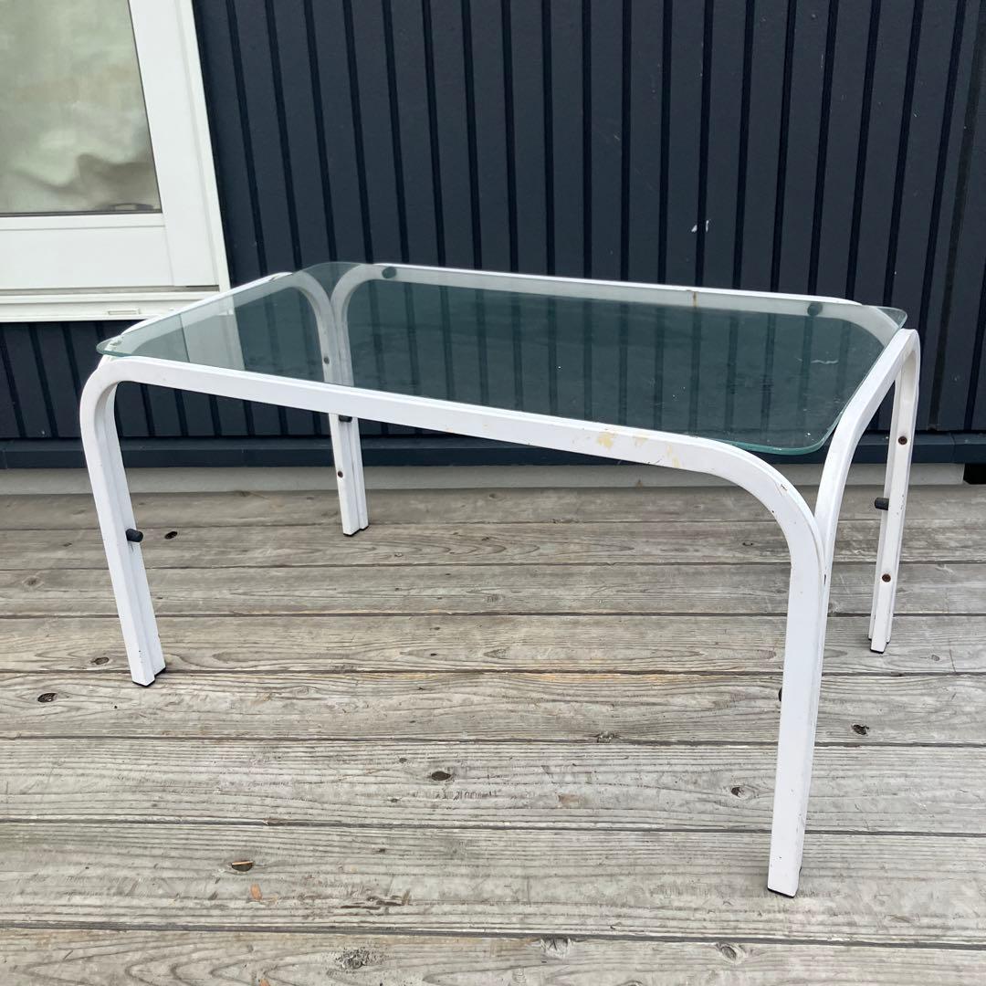 ミッドセンチュリー アイアンフレーム センターテーブル ガラステーブル 白古家具