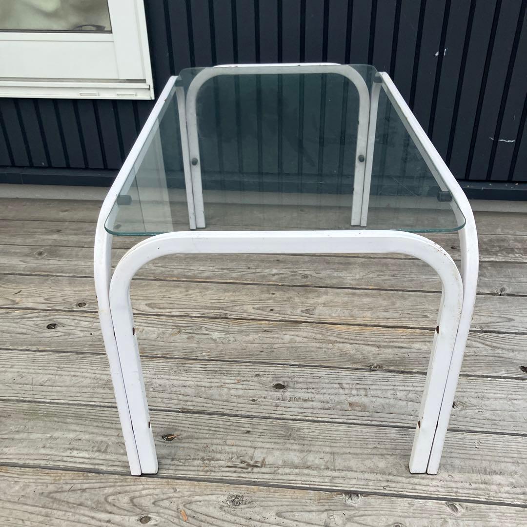 ミッドセンチュリー アイアンフレーム センターテーブル ガラステーブル 白古家具