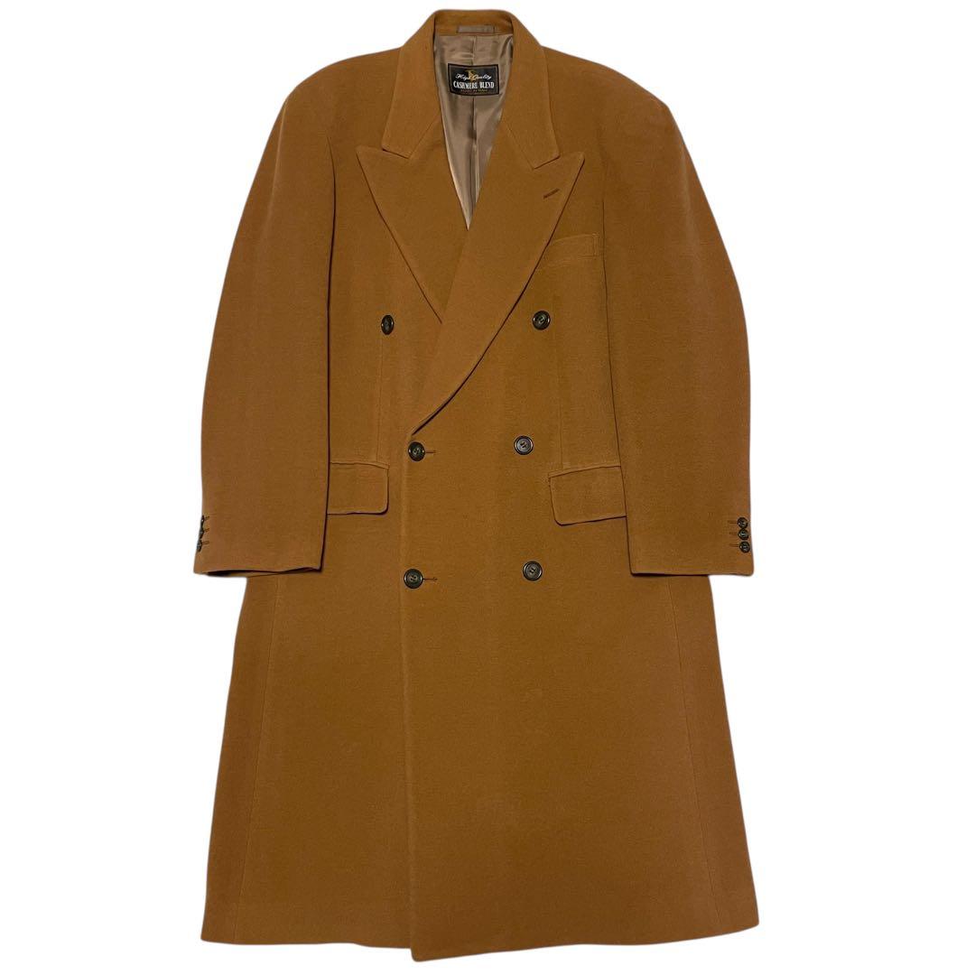 【カシミヤ20%×イタリア製生地】マキシ丈ダブルチェスターコート キャメル XL