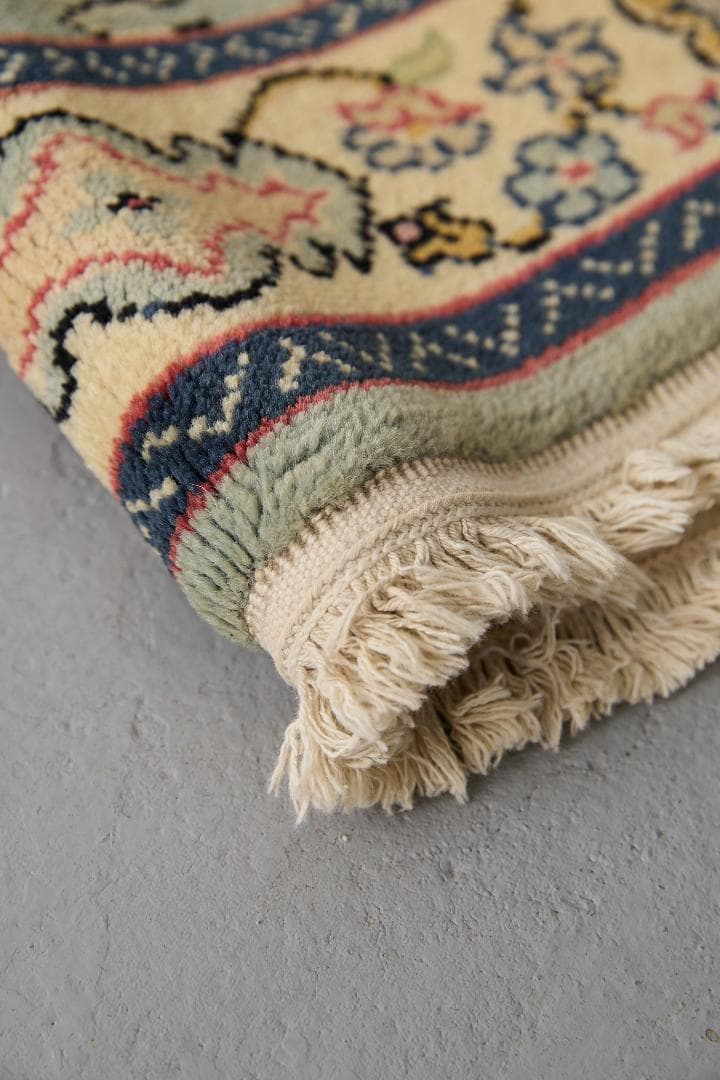 ヴィンテージラグ　ペルシャ絨毯　ナイン産（101×64cm）水色　青　黄　赤　緑