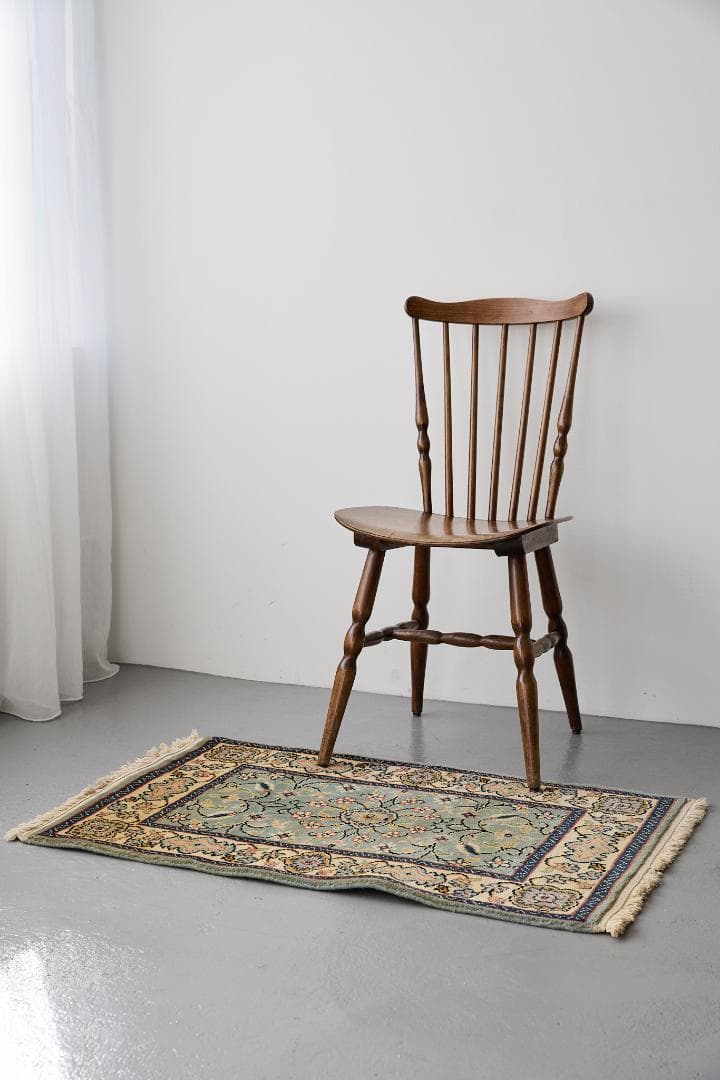 ヴィンテージラグ　ペルシャ絨毯　ナイン産（101×64cm）水色　青　黄　赤　緑