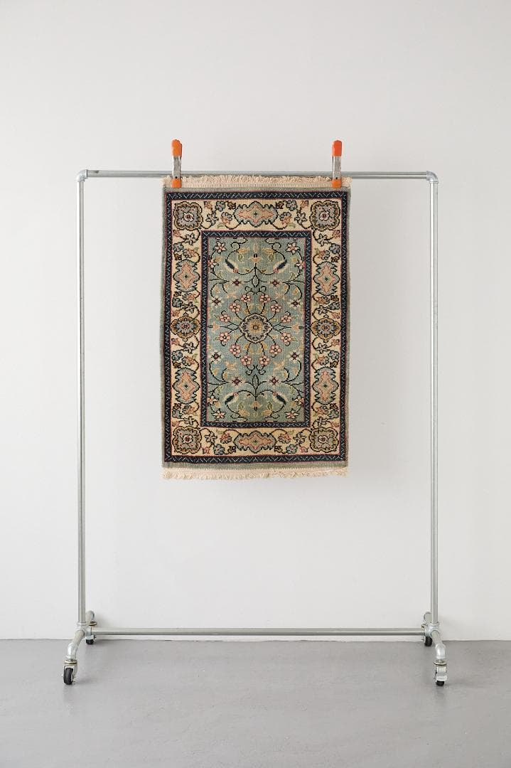 ヴィンテージラグ　ペルシャ絨毯　ナイン産（101×64cm）水色　青　黄　赤　緑