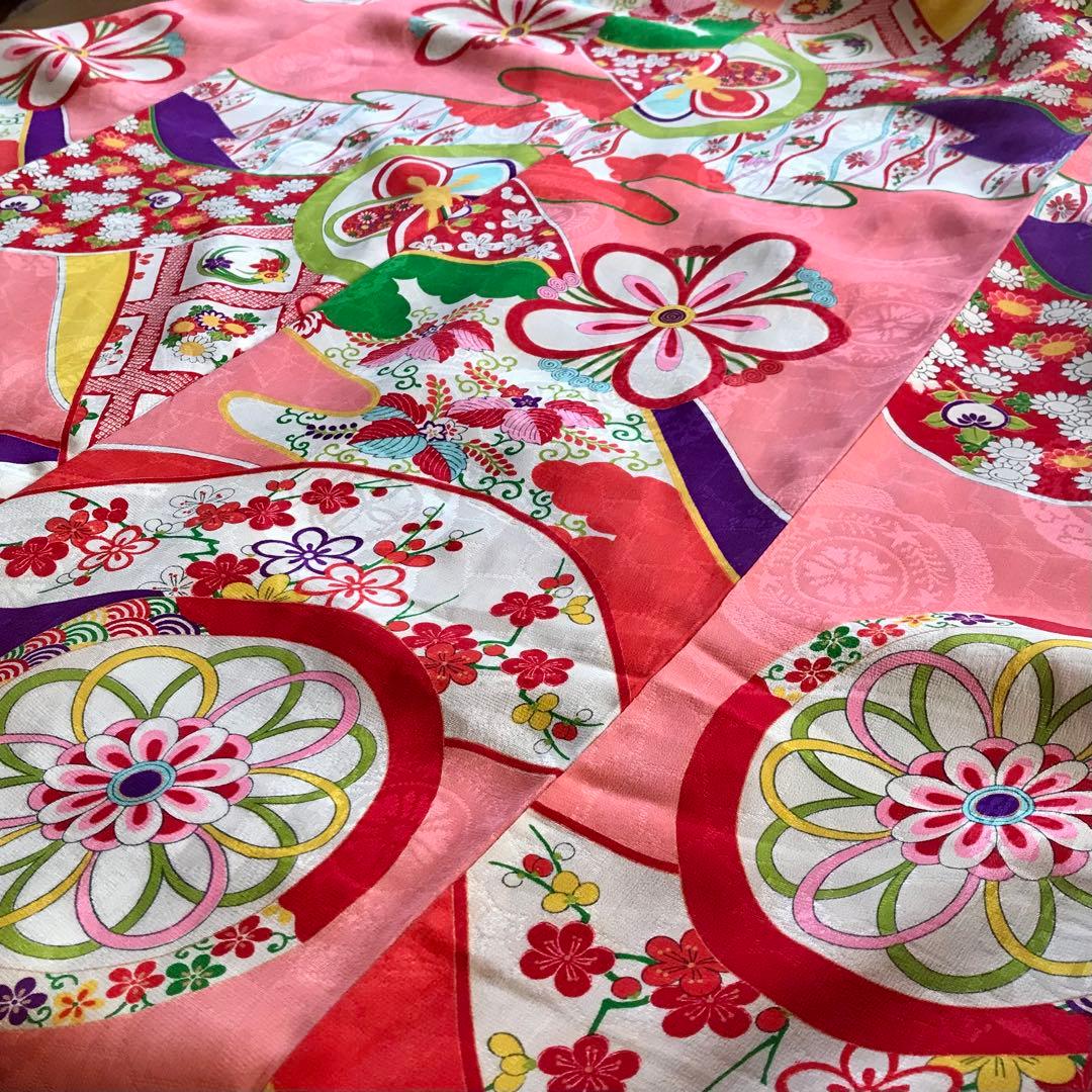 正絹 アンティーク着物 女の子 七五三 ◇丸紋 古典柄