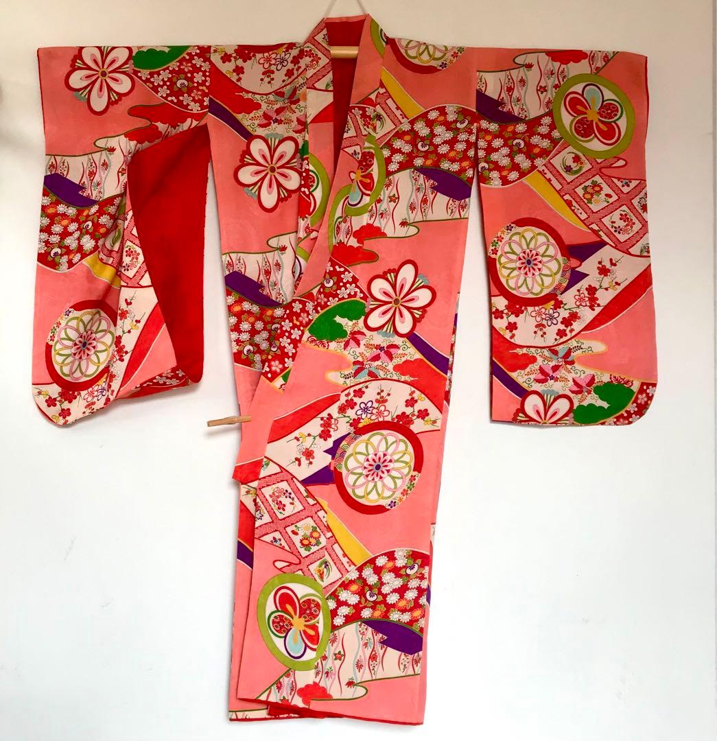 正絹 アンティーク着物 女の子 七五三 ◇丸紋 古典柄