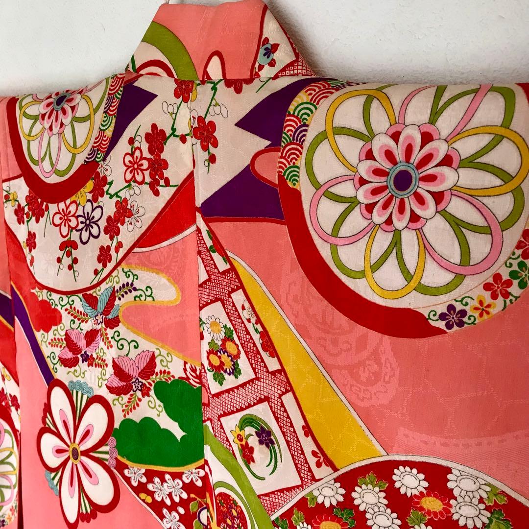 正絹 アンティーク着物 女の子 七五三 ◇丸紋 古典柄