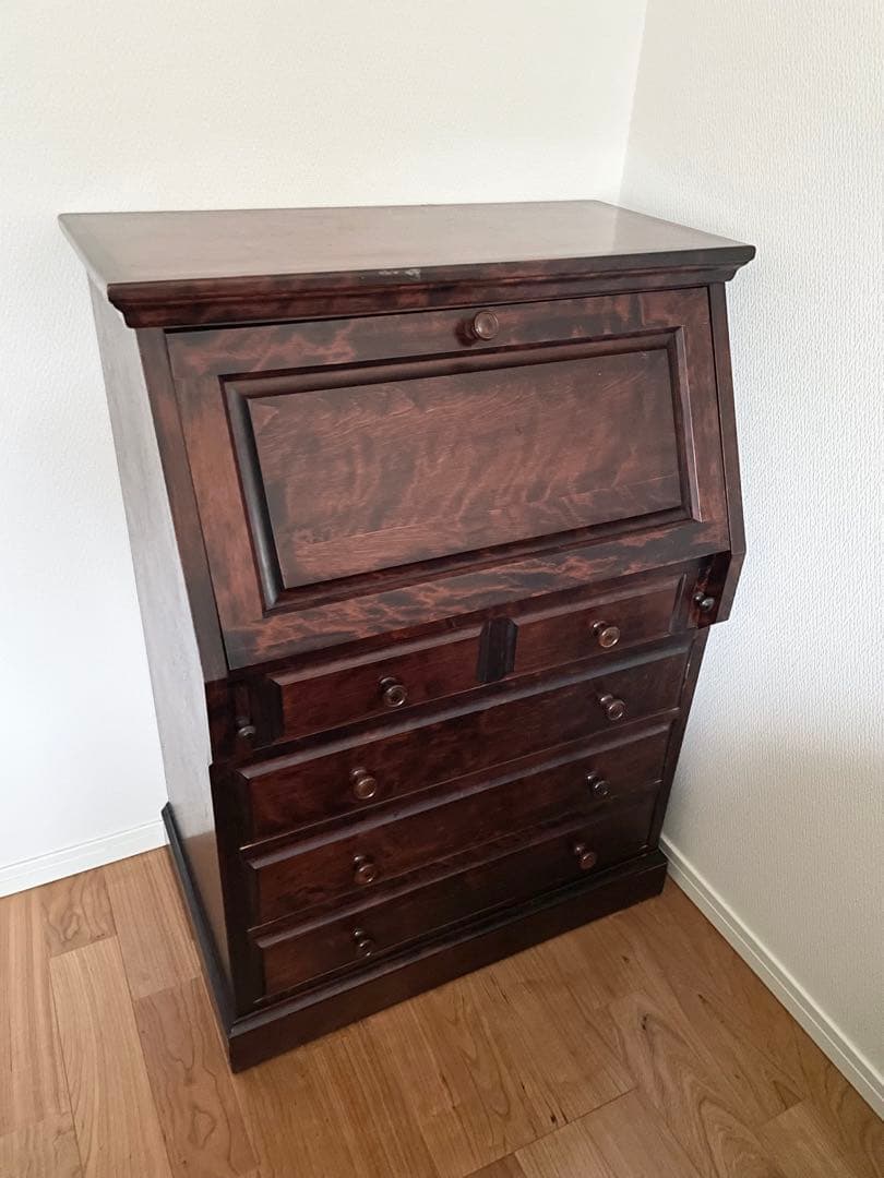 長野松本民芸家具　天然木ライティングビューロー ダークブラウン　デスク　チェスト