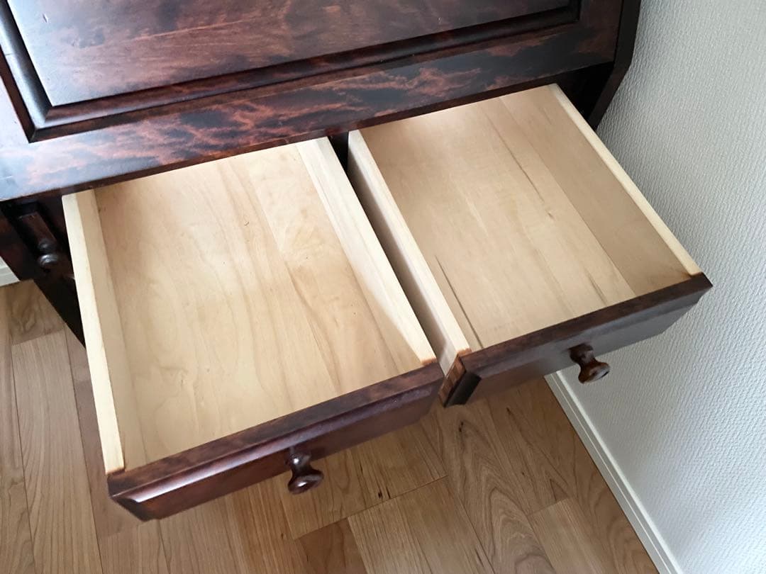 長野松本民芸家具　天然木ライティングビューロー ダークブラウン　デスク　チェスト