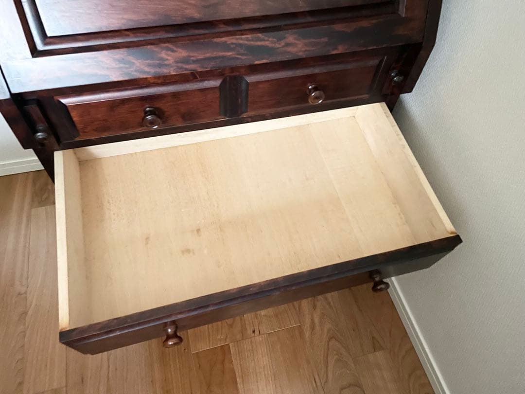 長野松本民芸家具　天然木ライティングビューロー ダークブラウン　デスク　チェスト