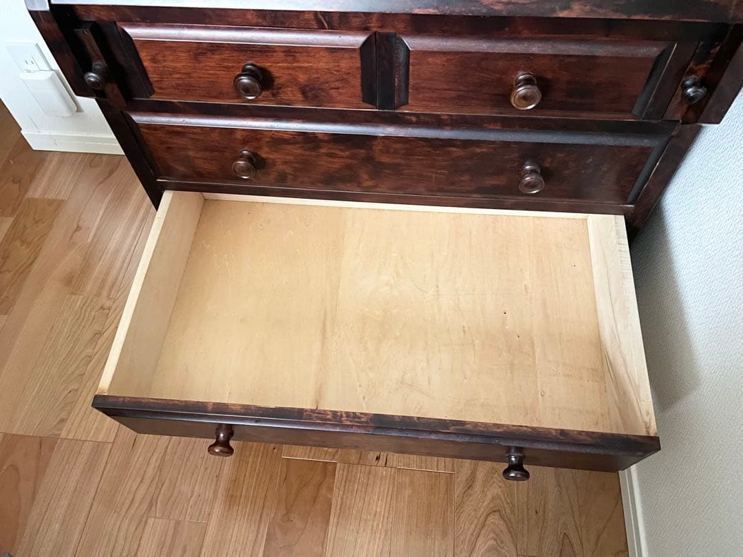 長野松本民芸家具　天然木ライティングビューロー ダークブラウン　デスク　チェスト