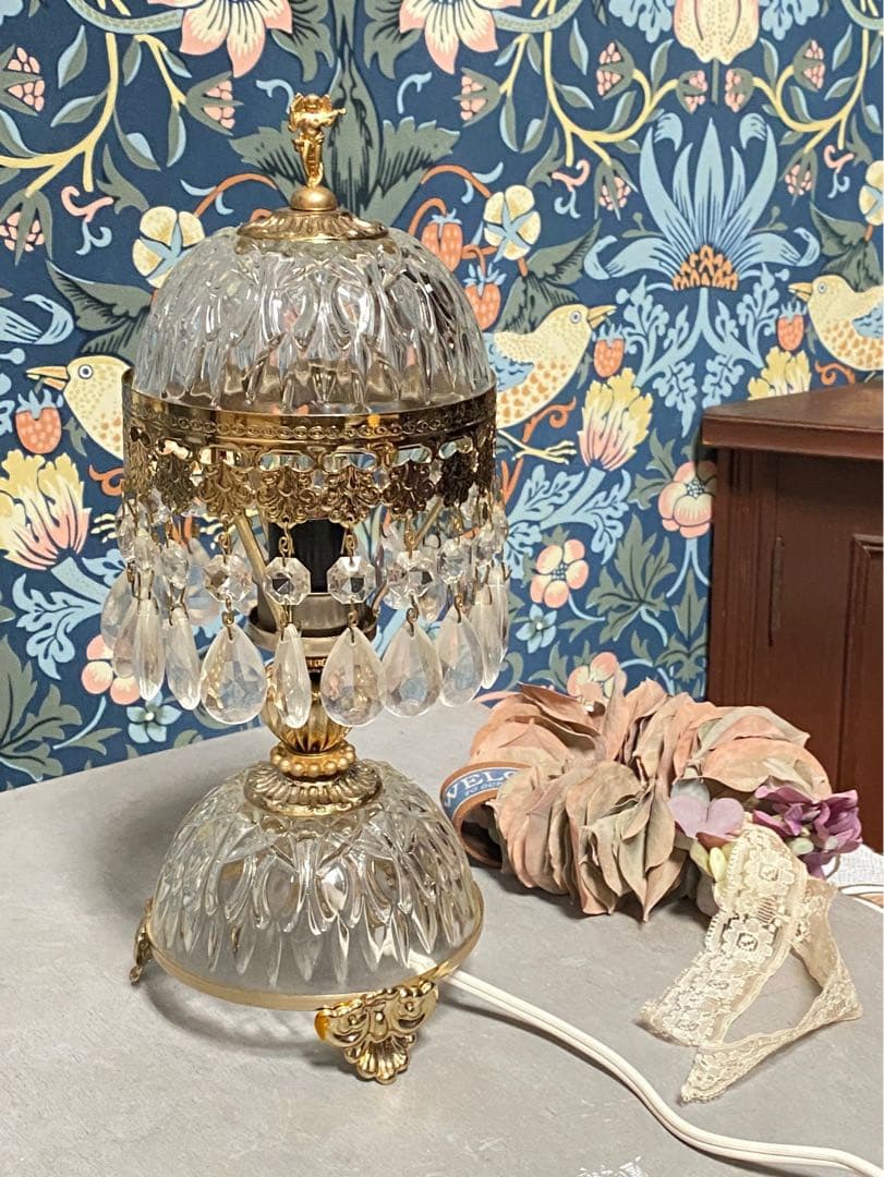 イタリア製 アンティーク ランプ 切子 テーブル インテリア 卓上ライト