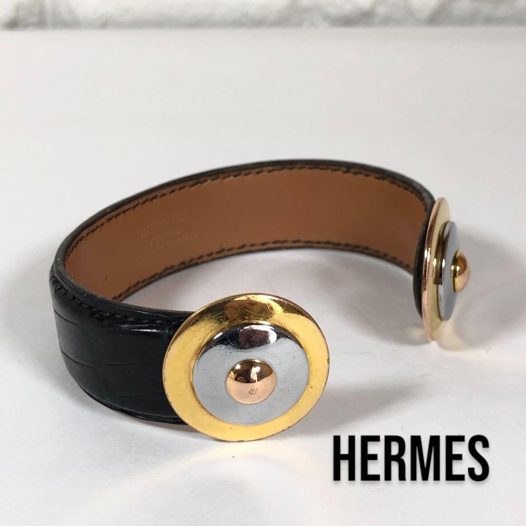 ◆美品◆ 希少 HERMES エルメス バングル クロコダイル レザー ブラック