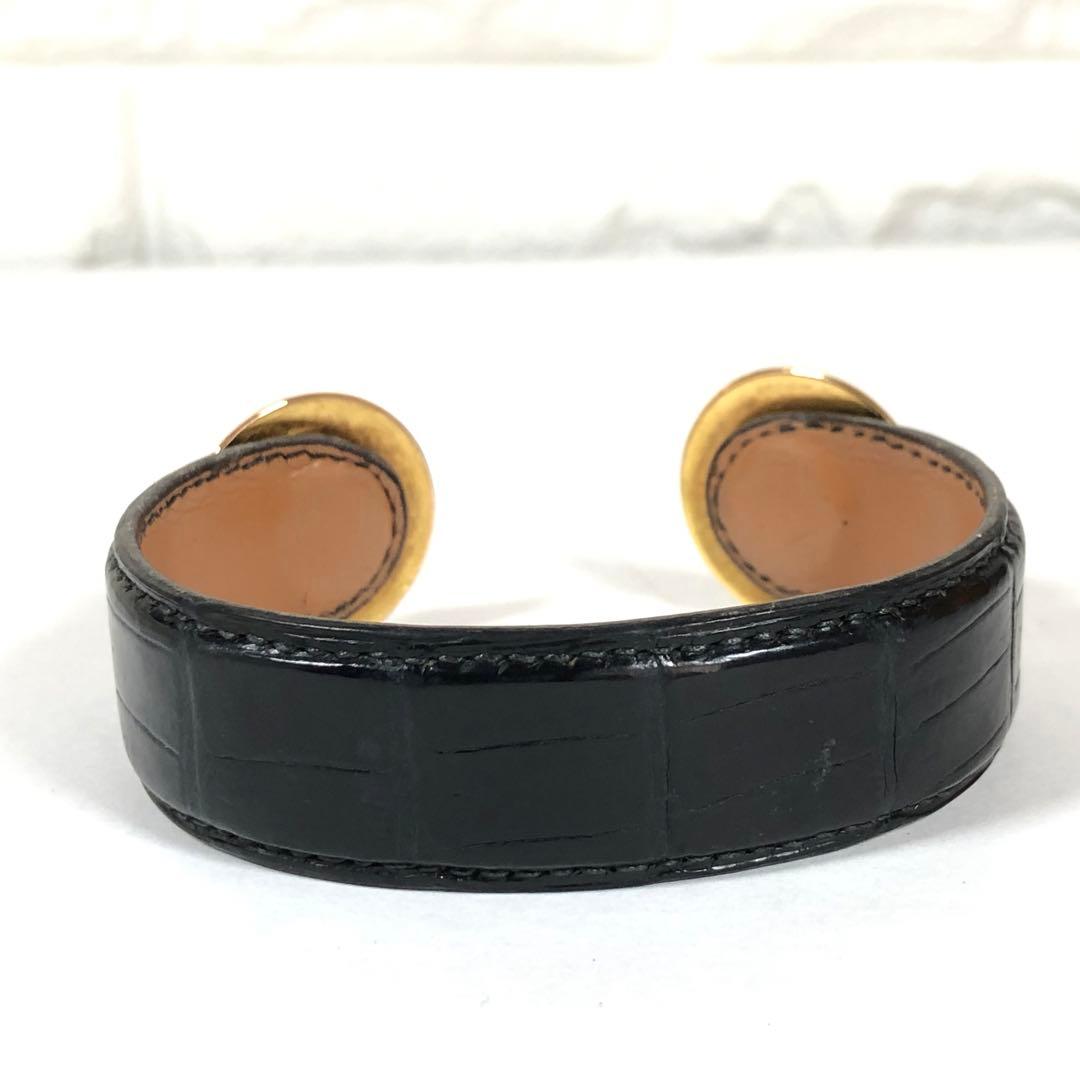 ◆美品◆ 希少 HERMES エルメス バングル クロコダイル レザー ブラック