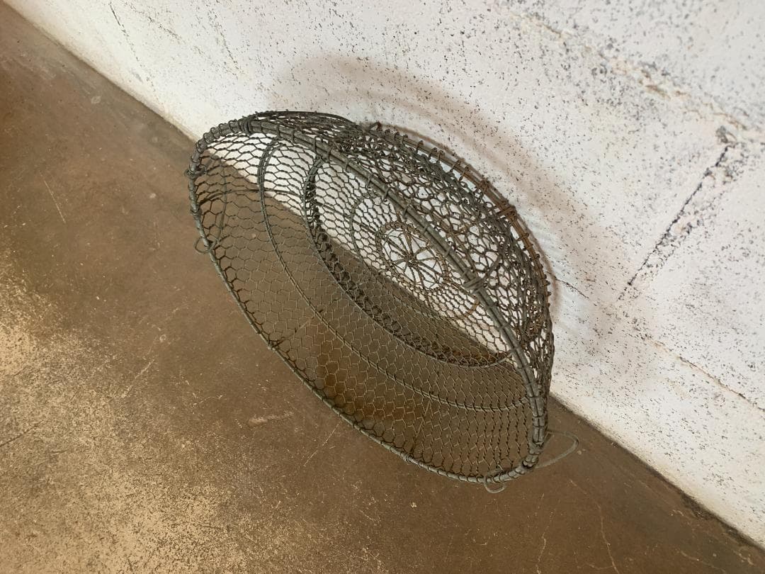 【レア】銅製 亀甲金網浅笊　古い ワイヤーメッシュ ざる 網 籠　レトロ 古道具