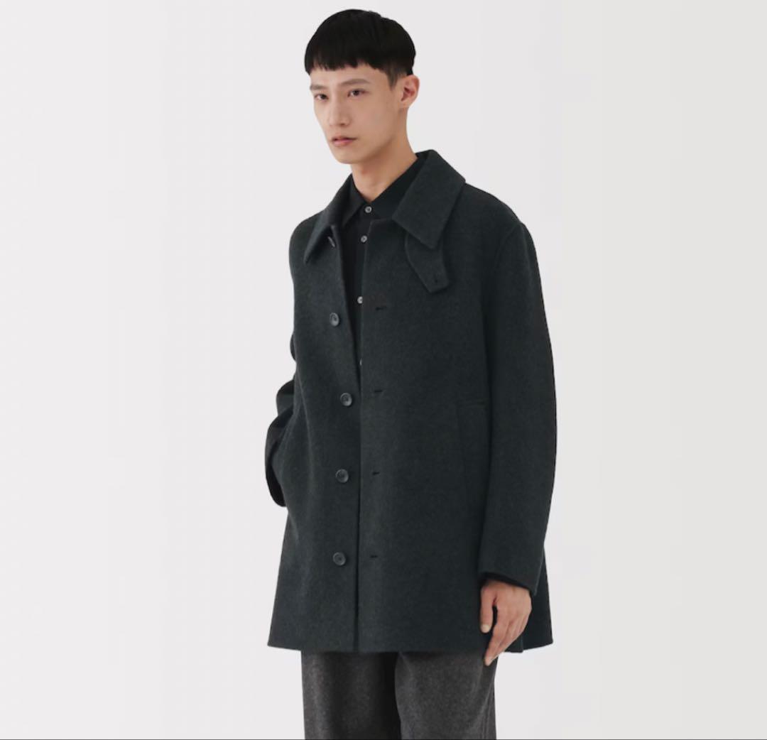 MUJI Labo カシミヤ混ショートステンカラーコート ダークグレー S