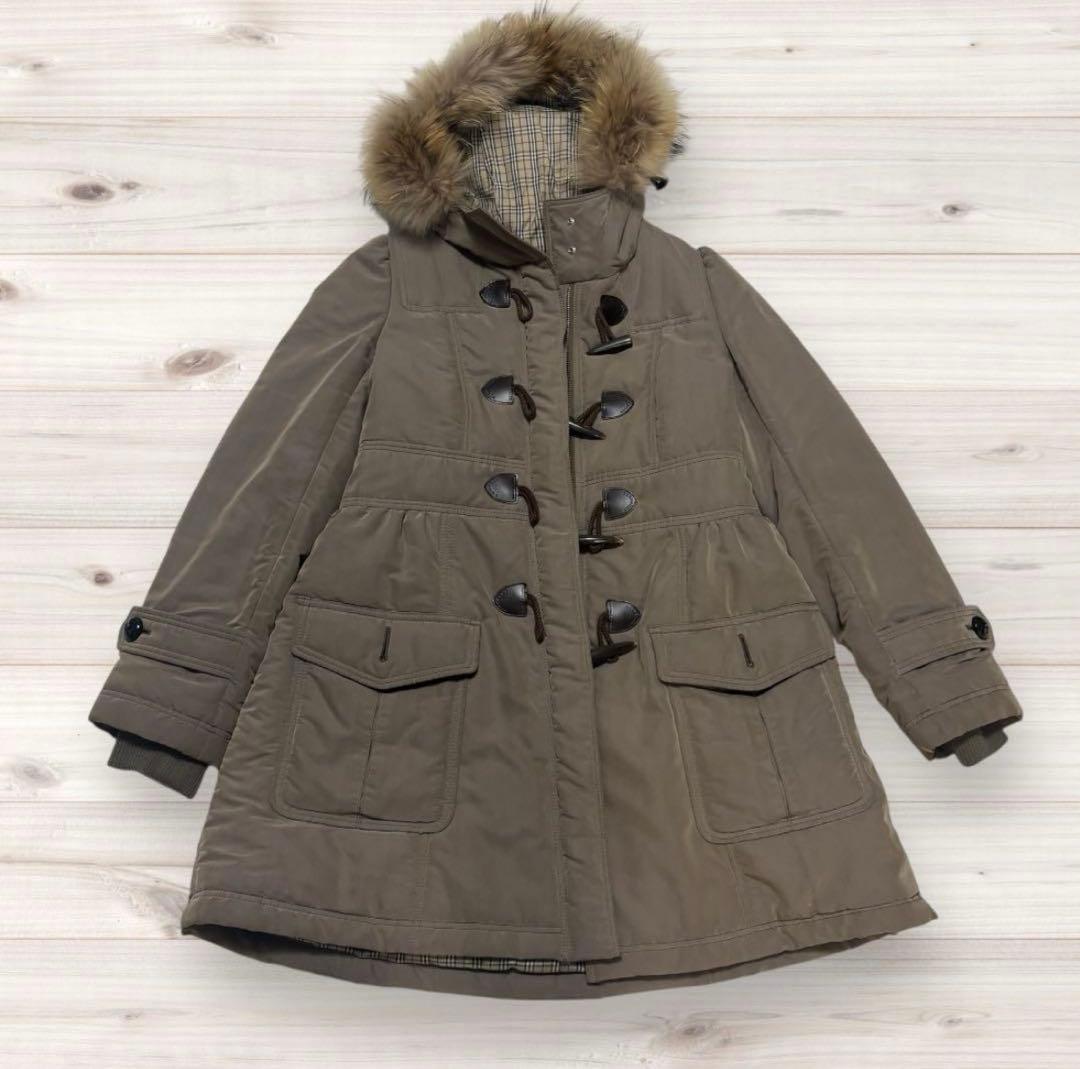 バーバリーブルーレーベル ダッフルコート 40 ファー付き　ノバチェック