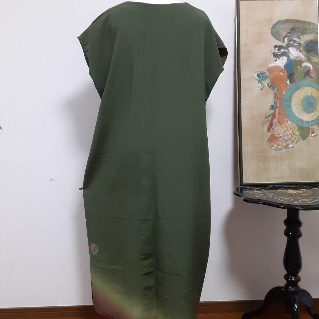 リメイク着物ロングワンピースボレロ付きＬ正絹日本刺繍