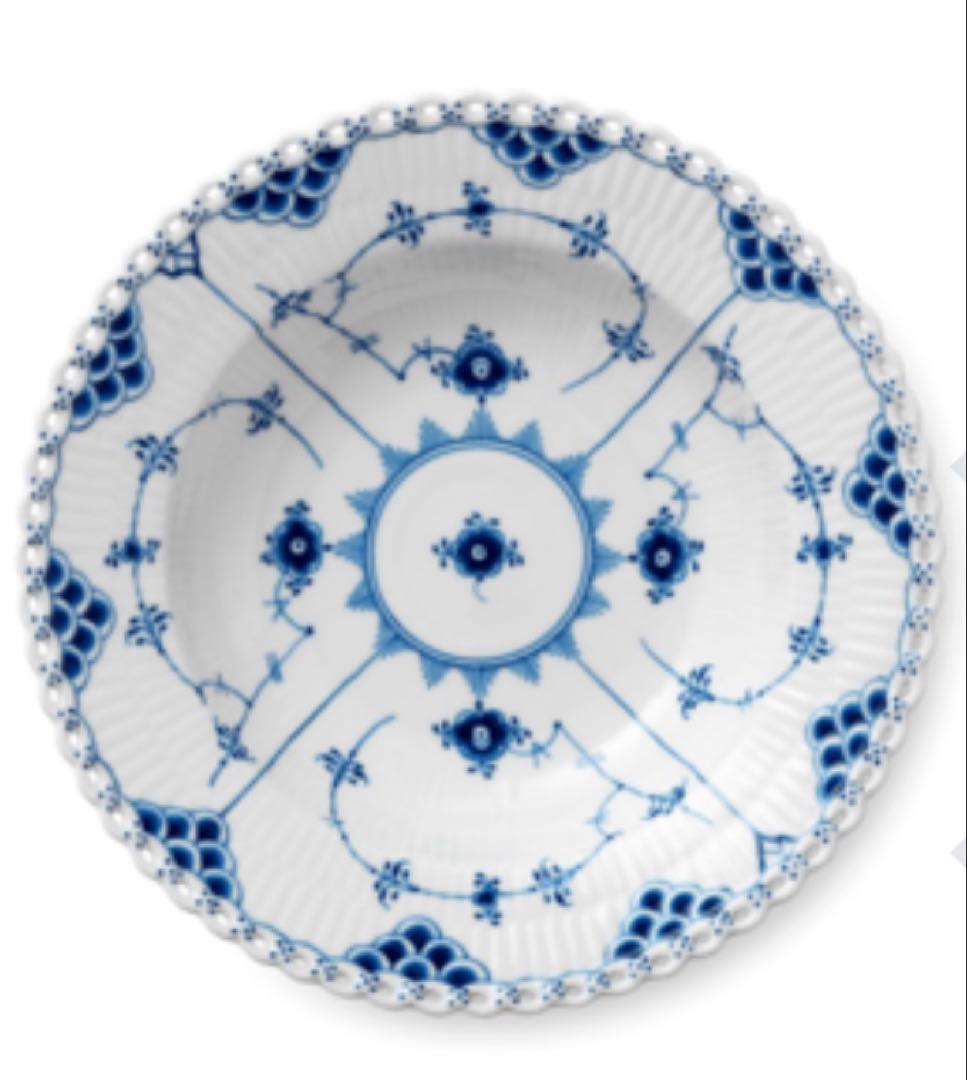美品 ロイヤルコペンハーゲンブルーフルーテッドフルレースディーププレート23cm