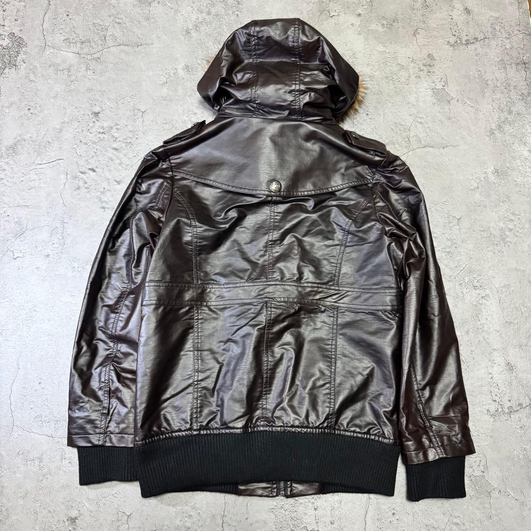 Y2K 短丈 ファー フェイクレザージャケット光沢 平成 お兄系