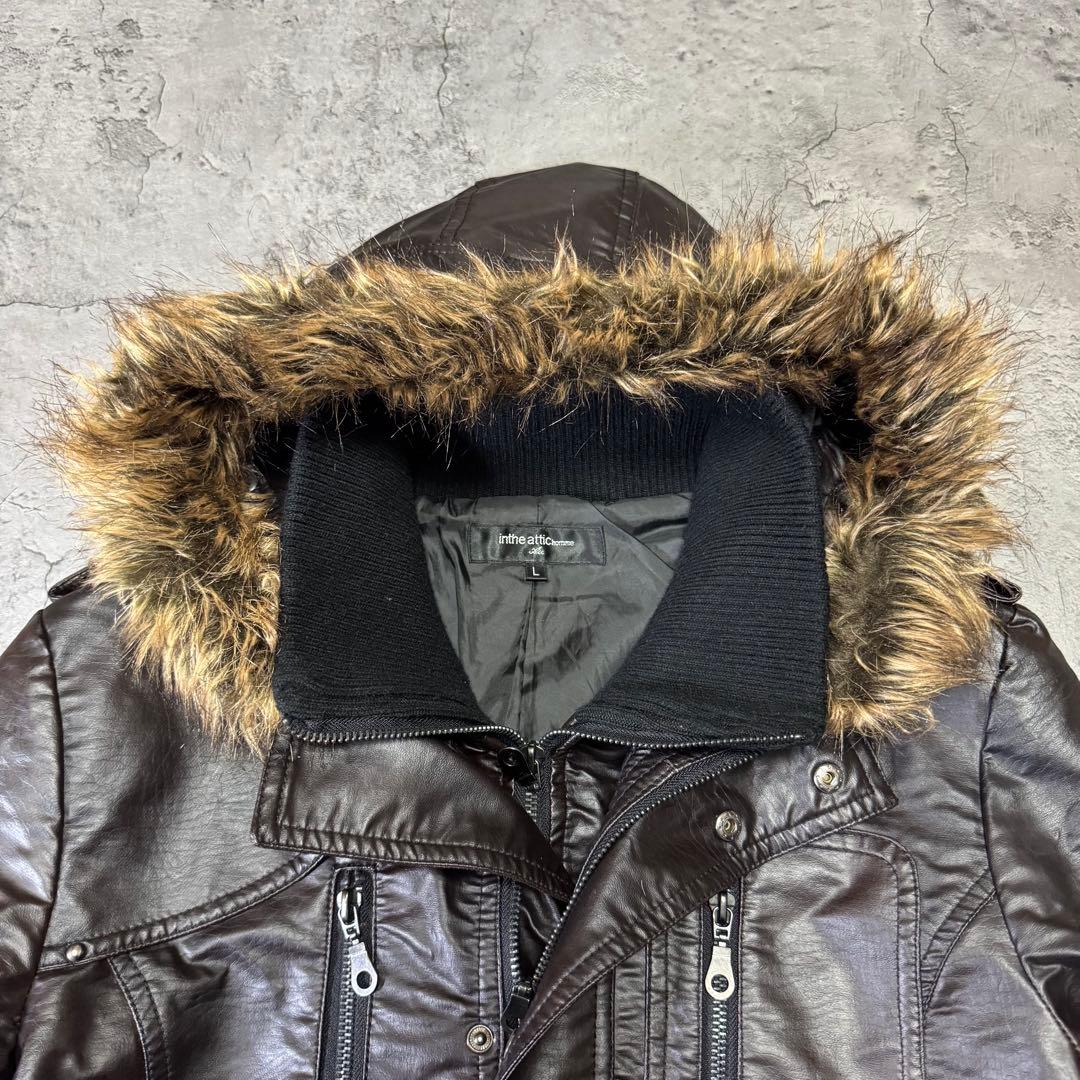 Y2K 短丈 ファー フェイクレザージャケット光沢 平成 お兄系