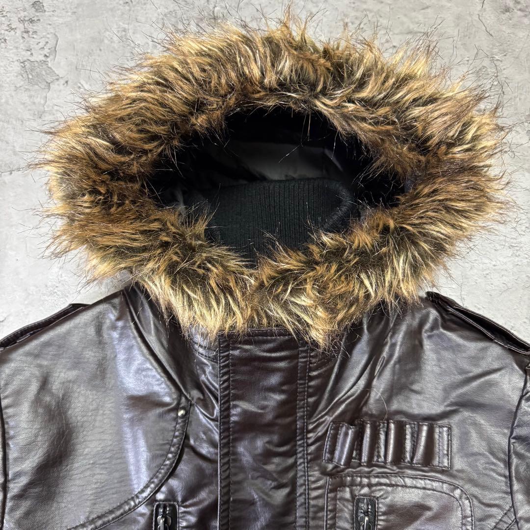Y2K 短丈 ファー フェイクレザージャケット光沢 平成 お兄系