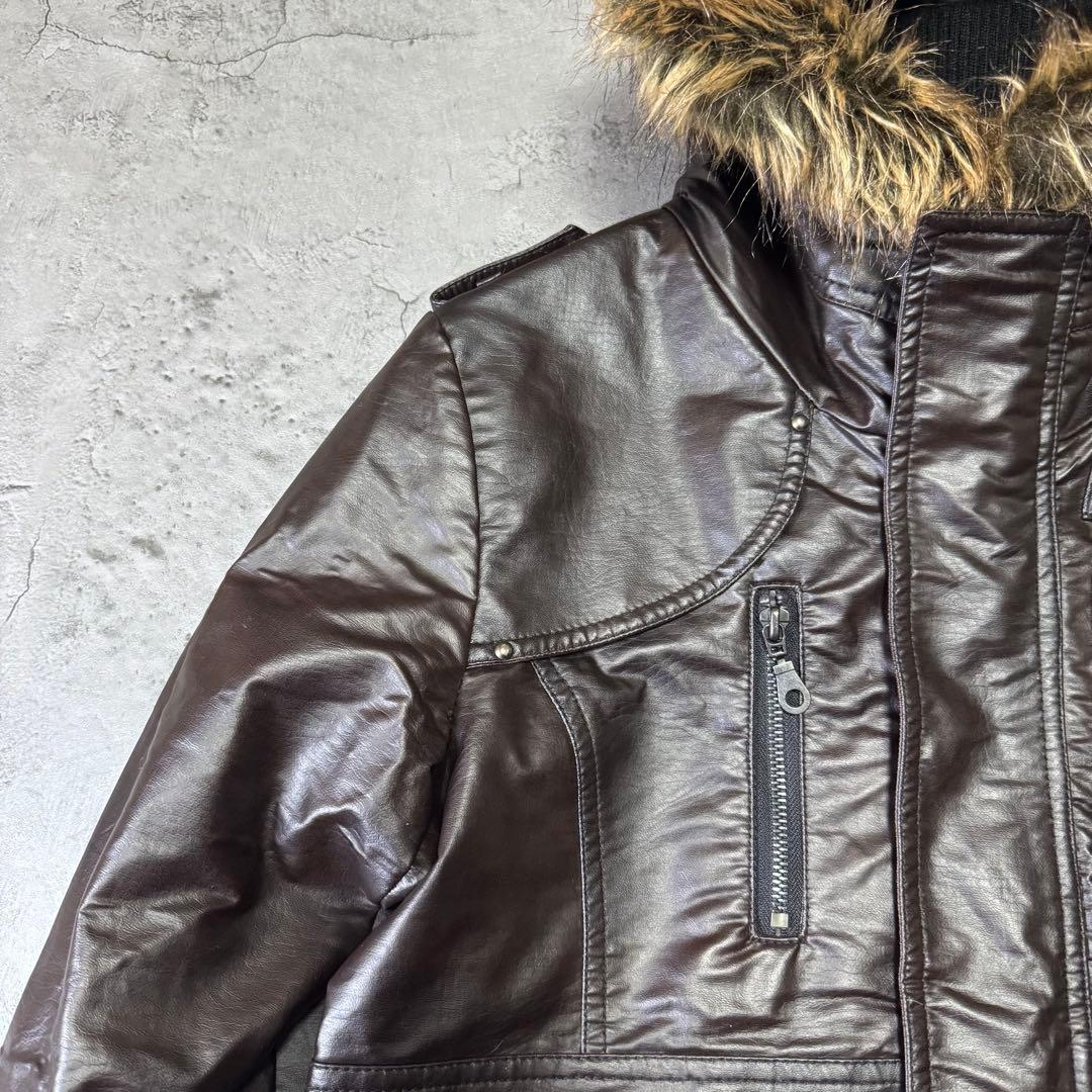 Y2K 短丈 ファー フェイクレザージャケット光沢 平成 お兄系