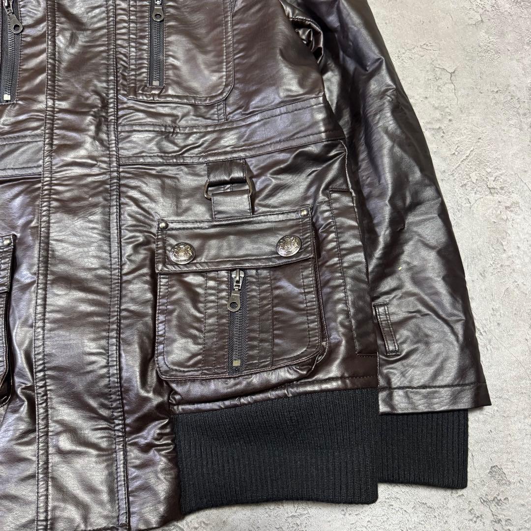 Y2K 短丈 ファー フェイクレザージャケット光沢 平成 お兄系