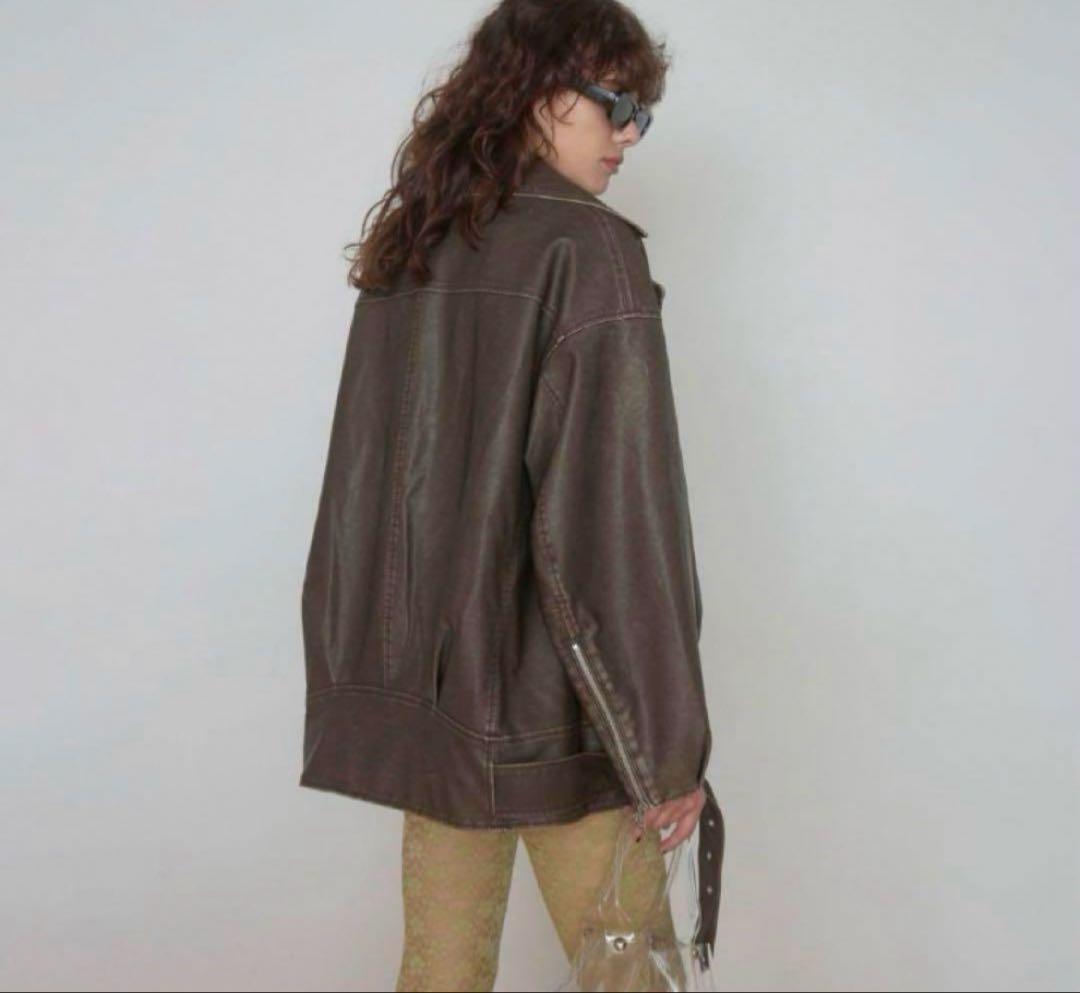 SeaRoomLynn Vintage wash レザーキルティングライダースM