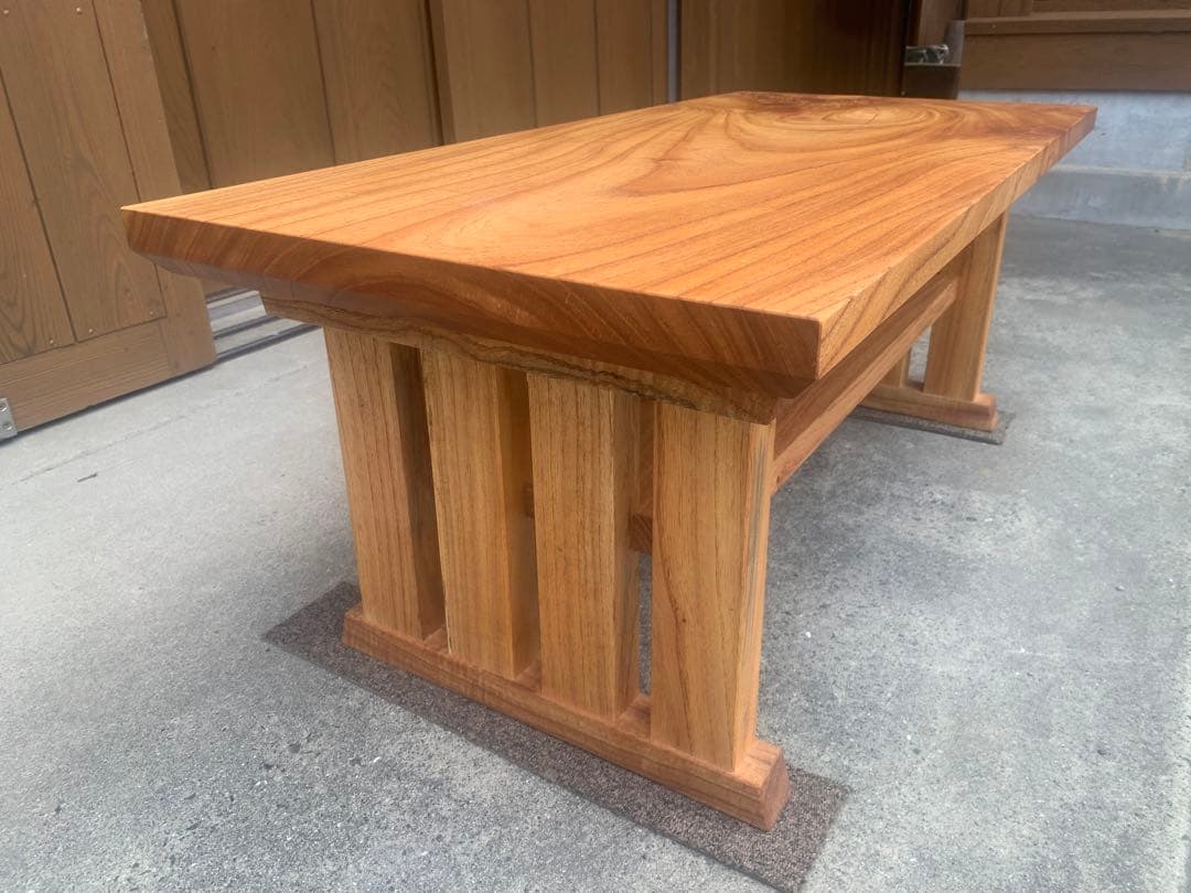 ☆miyako!☆座卓♦︎栴檀一枚板天板スッキリ形状脚枘組＊強度有➕棚板取付