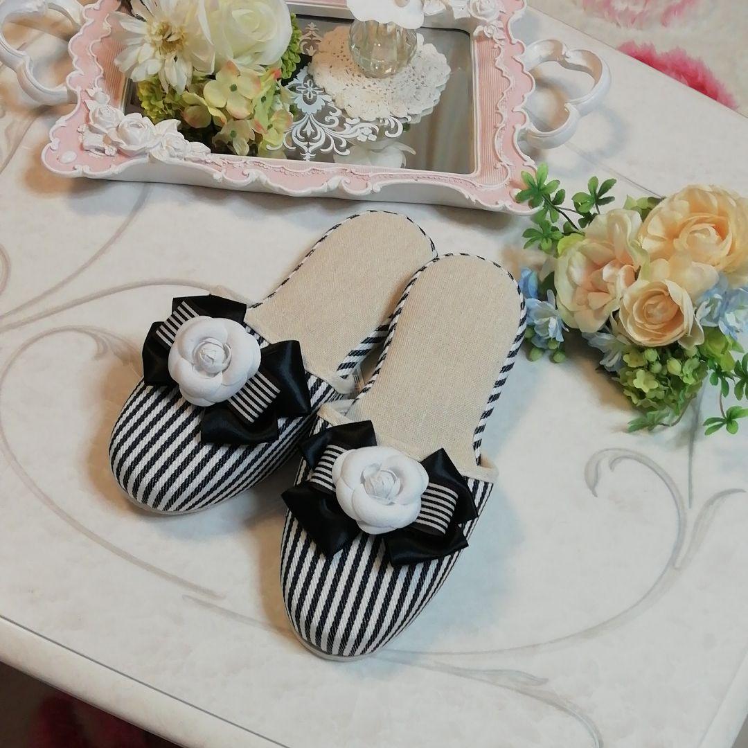 ✨♥エレガンス✨♥カメリアりぼん✨♥ストライプスリッパ✨♥