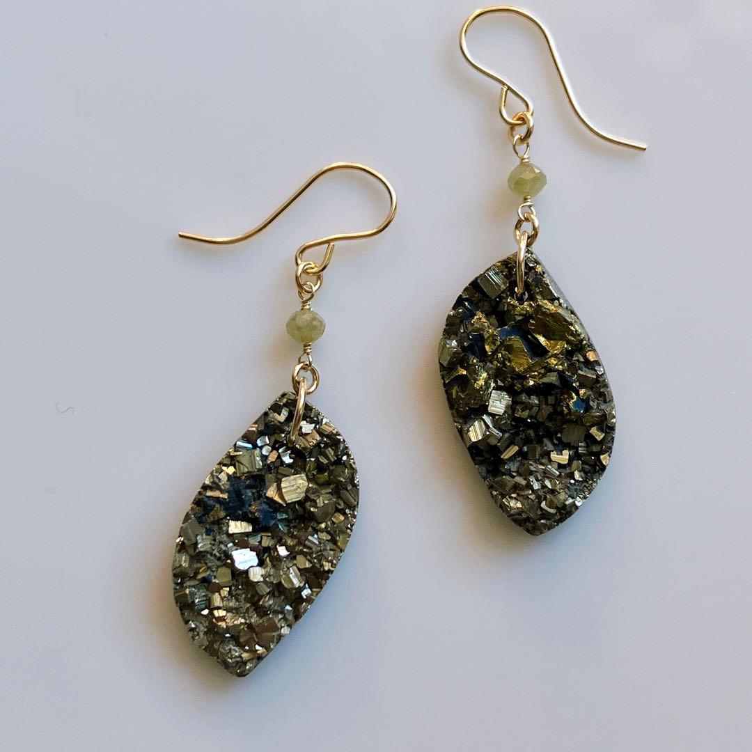 Kaya◆一点物✧パイライト×グレーイエローダイヤモンドピアス✧14kgf