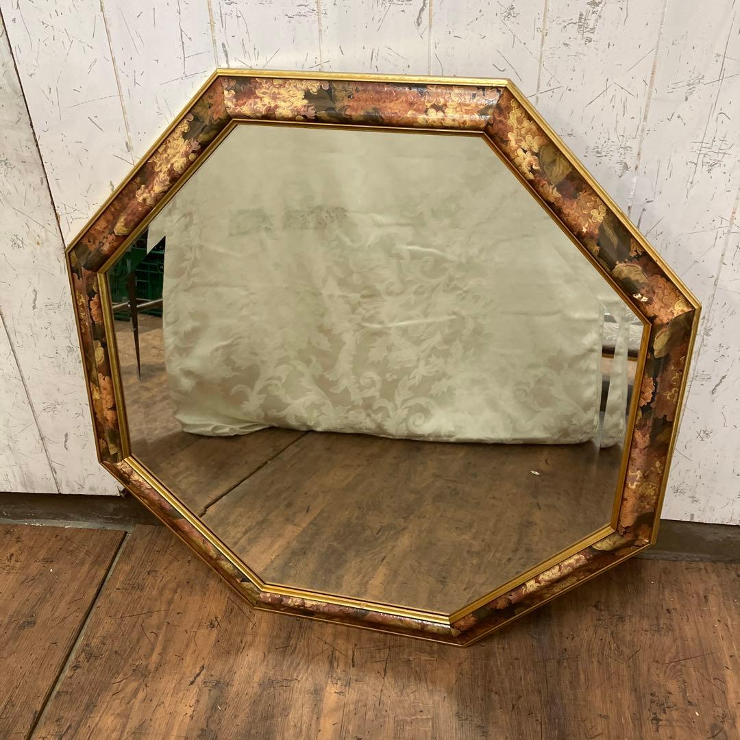 B-2 アンティーク オクタゴン型 八角鏡 ウォールミラー 壁掛け ミラー 鏡