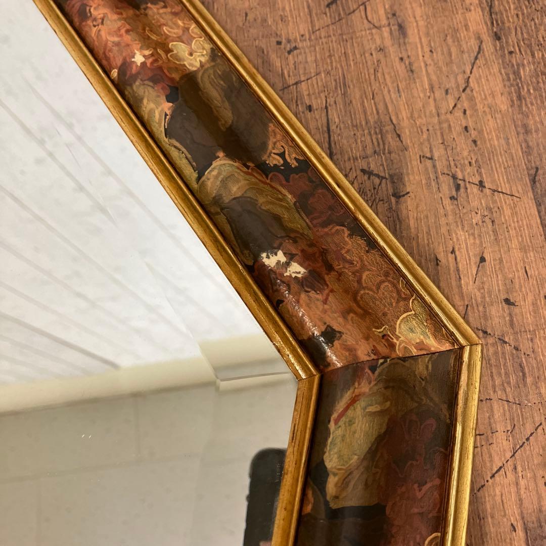 B-2 アンティーク オクタゴン型 八角鏡 ウォールミラー 壁掛け ミラー 鏡