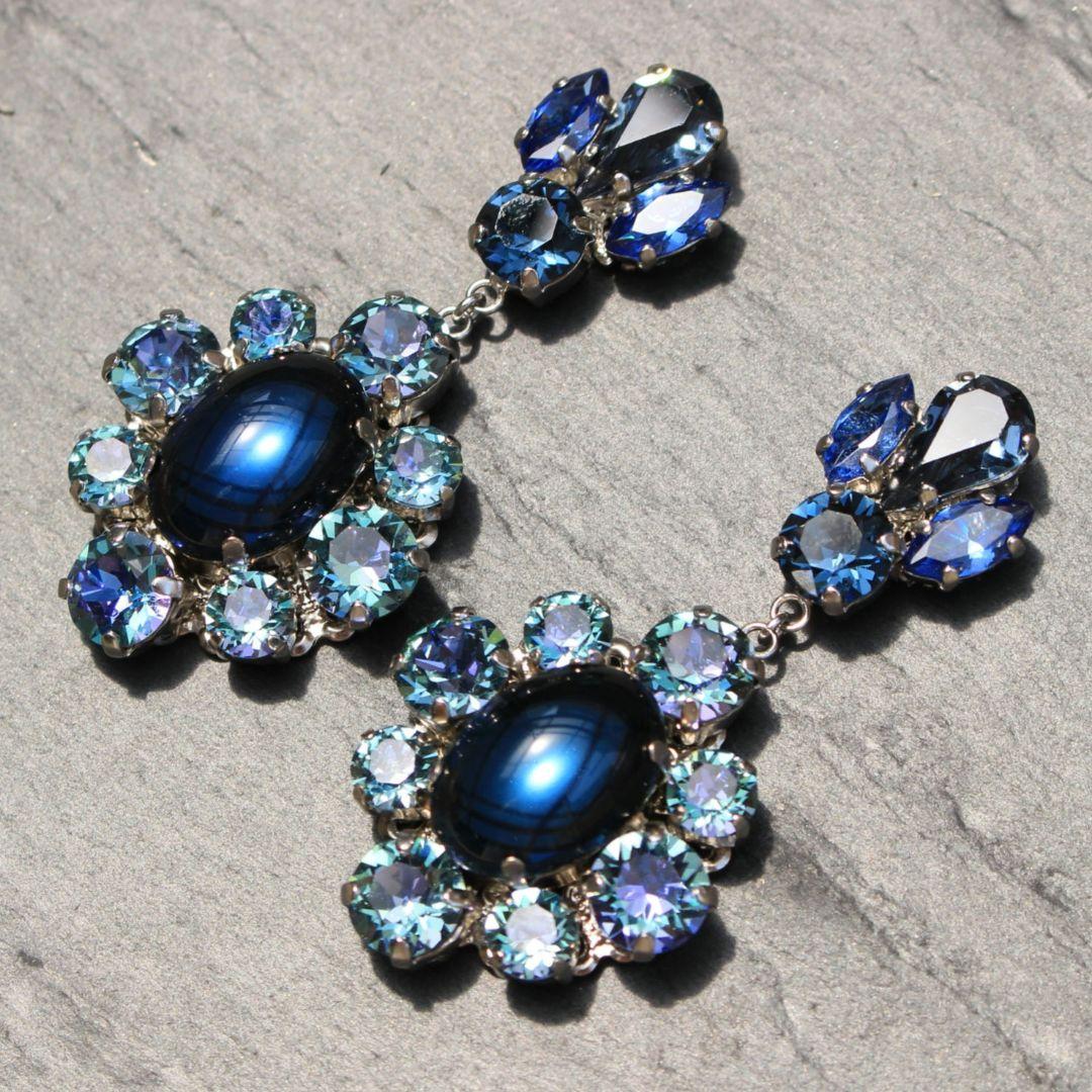 キラキラ ロココ調 ブルー系 スワロフスキー ピアス イヤリング ウェディング