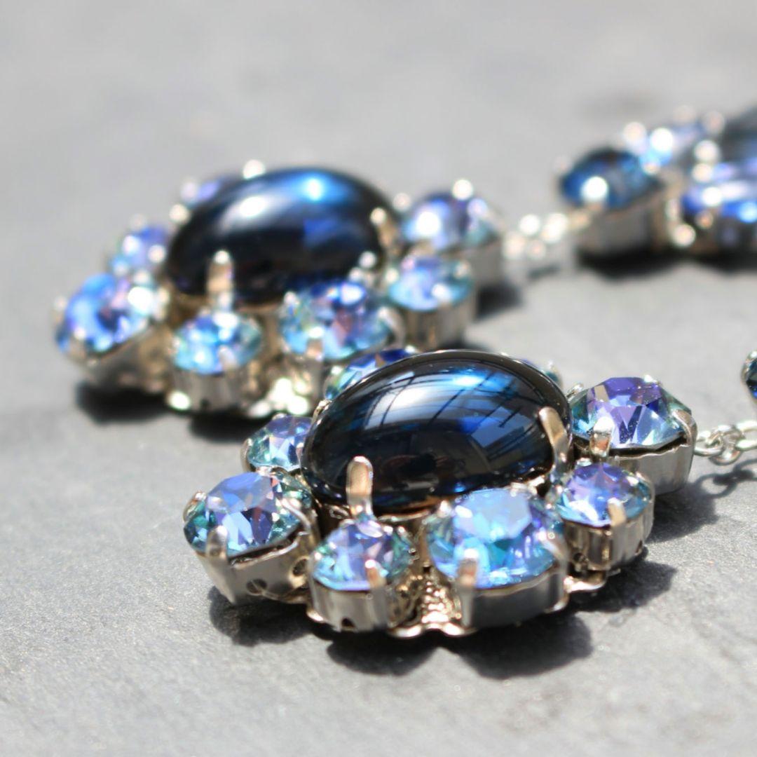 キラキラ ロココ調 ブルー系 スワロフスキー ピアス イヤリング ウェディング